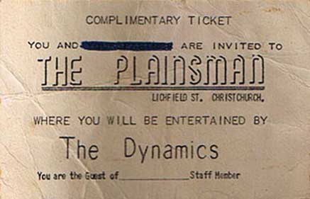 The Dynamics - Complementary ticket for the Plainsman
